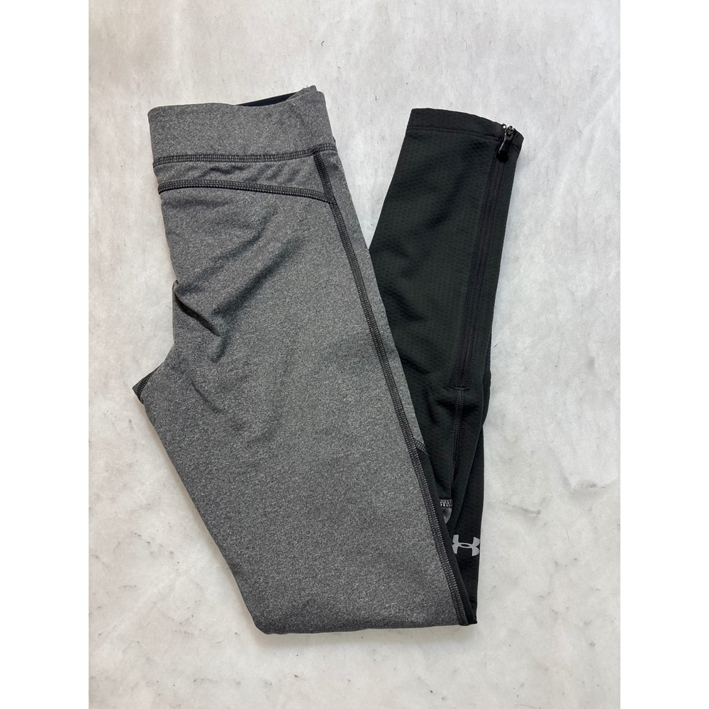 Under Armour Womens Compression Leggings Black Grey HeatGear Athletic Fitness Sm